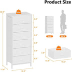 Furnulem White Tall Dresser for Bedroom,Vertical Storage Tower Unit and End Table with 6 Fabric Drawers, Nightstand Furniture with Drawer Organizer in Living Room,Closet,Entryway,Hallyway