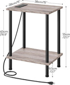 HOOBRO Side Table with Charging Station, End Table with USB Ports and Outlet, Nightstand with 2-Layer Storage Shelves for Small Spaces, Living Room, Bedroom, Stable Frame, Greige and Black BG09UBZ01