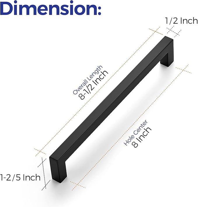 Ravinte 32 Pack 8 Inch Square Cabinet Handles Matte Black Pulls Drawer Kitchen Hardware for Cabinets Cupboard.