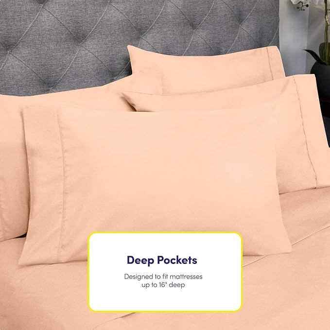 King Size Bed Sheets - 6 Piece 1500 Supreme Collection Fine Brushed Microfiber Deep Pocket King Sheet Set Bedding - 2 Extra Pillow Cases, Great Value, King, Peach