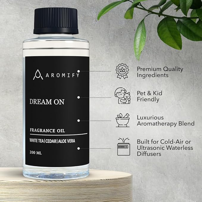 Dream On Diffuser Oil, 6.7 FL Oz, 200 mL, Luxury Hotel Scent Diffuser Oil for Home, Office & Spa, Fragrance Essential Oils for Aromatherapy, Aloe Vera & Cedarwood.