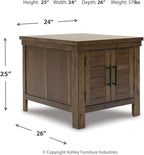 Signature Design by Ashley Moriville Rustic Farmhouse End Table with Dual Cabinet Doors, Brown