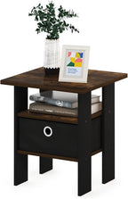 Furinno ANDREY Side Table, End Table, Night Stand with Open Shelves and Storage Bin, Bedside Table, for Living Room, Bedroom, Amber Pine