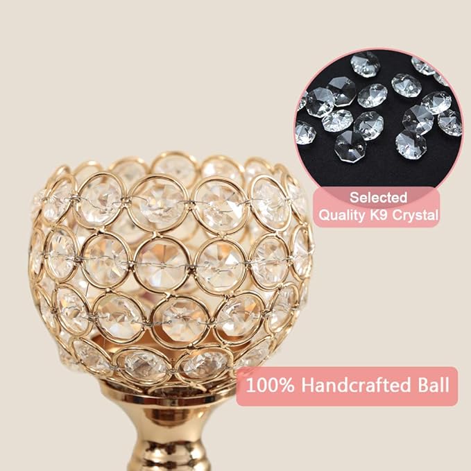 VINCIGANT Pack of 8pcs Candle Holders for Pillar Candles,Gold Candle Holders Bulk Wedding Centerpieces Metal Crystal Candlestick Holders Stand for Table Party Church Decor