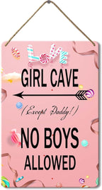 Wood Sign Girl Cave Sign, 8x12 Inch, Little Baby Girl Room Decor Bedroom Wall Decor