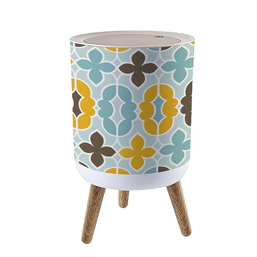 Small Trash Can with Lid Seamless Random Triangles Scandinavian Style Abstract Geometric Garbage Bin Pet Proof Waste Basket for Kitchen Bathroom Office Bedroom Decorative 1.8 Gallon