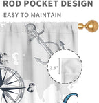 Nautical Curtains, Coastal Old Pirate Map Sailboat Compass Anchor Vintage Ocean Kraken Octopus Tentacles Blue Marine Window Drapery Treatment for Bedroom Living Room Kitchen Bathroom, 63"x63" Inch