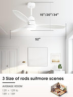 Sofucor Ceiling Fan with Lights, 52 Inch Low Profile Flush Mount Mordern Wood Ceiling Fan with Remote for Indoor Farmhouse Bedroom Living Room Outdoor Patio Porch, Reversible DC Motor, Noiseless