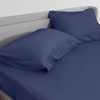 Queen Sheet Set for Air Mattress - Sheets Queen Size Bed Set - 3Pcs Side Storage Pocket Fitted Sheet & Pillowcases Easily Fits 16in to 24in Pillow Top Air Bed Mattress - Navy Blue