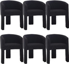 Modern Sherpa Barrel Dining Chairs Set of 6, Upholstered Boucle Dining Chairs Accent Chairs with Arms Comfy Makeup Vanity Chairs, Dining Living Room Kitchen Chairs, Black