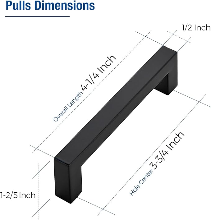 JOY DECOR 50 Pack Cabinet Handles, Black Cabinet Pulls, 3-3/4 Inch Kitchen Closet Handles Square Drawer Pulls Stainless Steel Drawer Hardware, 96mm Hole Centers