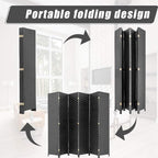 Room Divider Wood Screen 6 Panel Folding Portable Partition Screens Wooden Mesh Woven Design Room Screen Divider for Home Office (Black)