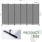 RANTILA 6 Panel Room Divider, 6 FT Folding Privacy Screen with Wide Feet, Freestanding Partition for Room Separation, Portable Room Divider Panel, 133" W x 71" H, Grey