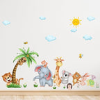 Jungle Animal Wall Stickers Forest Safari Wall Decals Kid Room Nursery Baby Bedroom Décor (Happy Queuing Animals)