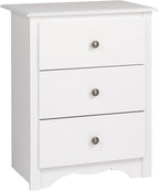 Prepac Sonoma Traditional Tall Nightstand Side Table with 3 Drawers, Functional Tall 3-Drawer Bedside Table 16" D x 23" W x 29" H, White, WDC-2403