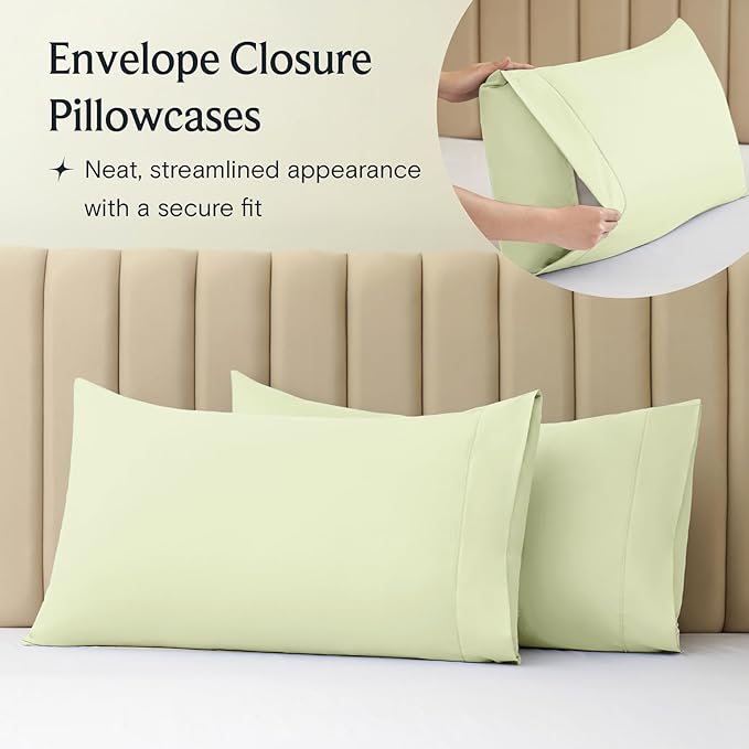 LuxClub 4 PC Sheet Set Bed Sheets Deep Pockets 16" Eco Friendly Wrinkle Free Cooling Machine Washable Hotel Bedding Silky Soft - Sage Green California King