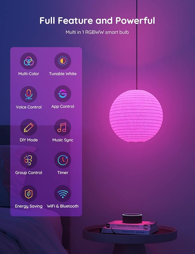 Govee Smart Light Bulbs, WiFi & Bluetooth Color Changing Light Bulbs, Music Sync, 16 Million DIY Colors RGBWW Color Lights Bulb, Work with Alexa, Google Assistant Home App, 800 Lumen, 6 Pack