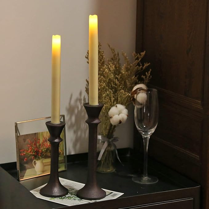 JT17008 Rustic 2 Pack Candlestick Decorative Taper Candle Holder for Table Centerpiece, 7" x 9", Brown