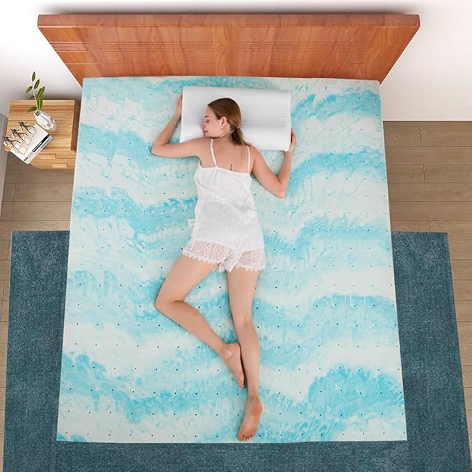 IULULU Mattress Topper, 3 Inch Gel Memory Foam Mattress Topper for Twin Size Bed,Blue