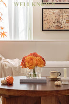 WELL KNOWN Rose Artificial Flowers in Vase with Faux Water, Silk Rose Table Centerpieces for Home Coffee Table Decor, Fake Roses Flower Arrangements for Office Hotel Lavatory Decor (Burnt Orange)