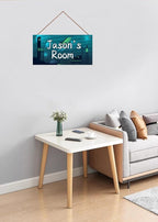 Personalized Sign Rocket Theme Wall Art Decor For Kids Room Custom Name Universe Star Door Décor For Little Man Cave, Starry Sky Nursery Art Plate For Boys Room Girls Bedroom