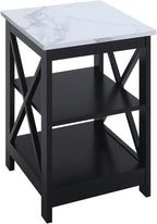 Convenience Concepts Oxford End Table 15.75" - Modern Living Room Table with Storage Shelves, Transitional Nightstand Side Table for Home Decor and Display, White Faux Marble/Black