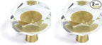 JEREVER 2 Pack Glass Crystal Knobs Brass Drawer Pull Cabinet Handle Gold Furniture Hardware for Dresser Kitchen (Polygon)