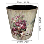 10L/2.64 Gallon Trash Can, Decorative Waste Basket, PU Leather Waste Paper Basket, Waterproof Garbage Can for Bathroom, Bedroom, Office, Kitchen and Living Room - Flower-5