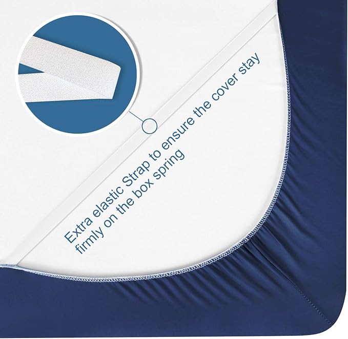 King Size Box Spring Cover with Smooth and Elastic Woven Material, Alternates for Bed Skirt, Wrinkle & Fading Resistant, Washable, Dustproof, Navy