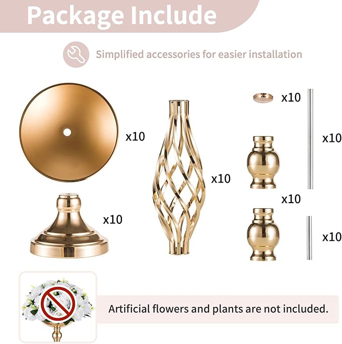 Versatile Metal Flower Arrangement, Candle Holder Stand Set for Wedding Party Dinner Centerpiece Event Restaurant Hotel Decoration (Gold, 10 x M)