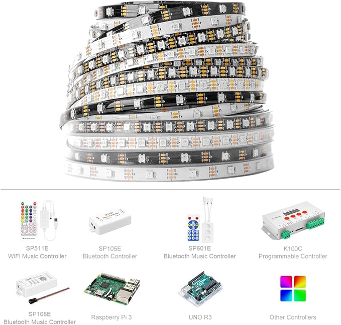 BTF-LIGHTING WS2812B IC RGB 5050SMD Pure Gold Individual Addressable LED Strip 3.28FT 100LED 100Pixel/m Flexible Full Color IP30 DC5V for DIY Chasing Color Project(No Adapter or Controller)