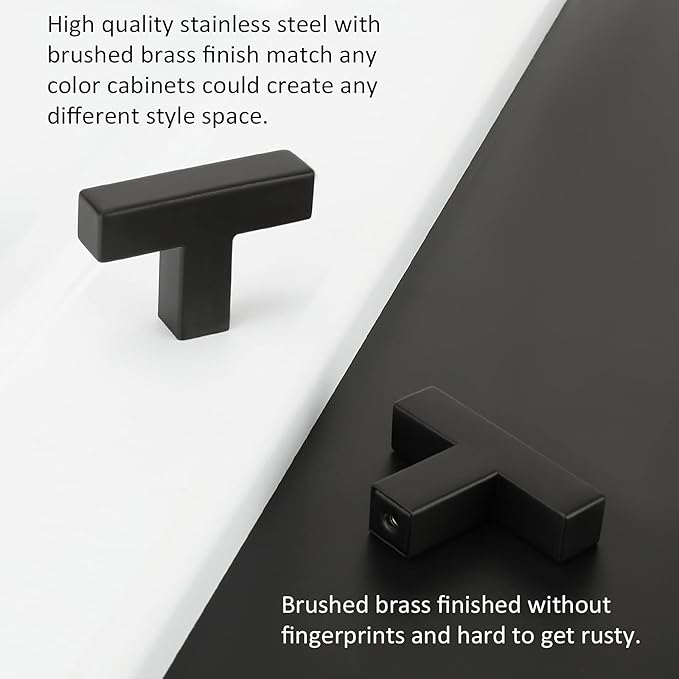 LONTAN 12 Pack Kitchen Cabinet Knobs Black Knobs for Dresser Drawers Sqaure Black Cabinet Hardware for Bathroom Cupboard,Stainless Steel