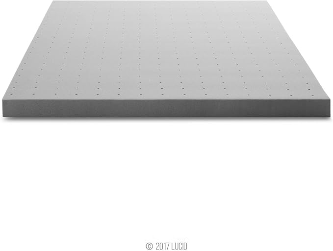 Lucid 3 Inch Ventilated Bamboo Charcoal Memory Foam Mattress Topper, CertiPUR-US Certified, Moisture and Odor Control-Queen