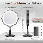 Makeup Mirror with Lights, 20X Magnifying Mirror with Light for Women, 5000 mAh Vanity Mirror with Lights and 3 Colors, 2-Sided Lighted Magnified Mirrors for Delicate Makeup, 9 Inch, Black