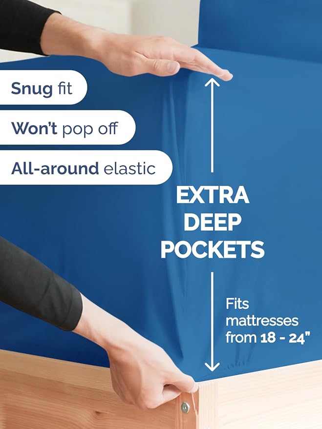 Extra Deep Queen Sheet Set - 6 Piece Breathable & Cooling Sheets - Hotel Luxury Bed Sheets Set - Easy & Secure Fit - Soft, Wrinkle Free & Comfy Sheets Set - Royal Blue Sheet Set w/Extra Deep Pockets