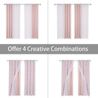 BONZER Mix and Match Curtains - 2 Pieces Branch Print Sheer Curtains and 2 Pieces Blackout Curtains for Bedroom Living Room Grommet Window Drapes, 37x84 Inch/Panel, Blush, Set of 4 Panels