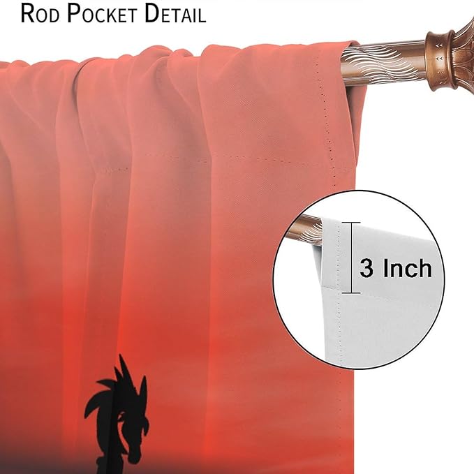 Viking Ship Curtains, Fantasy Ocean Vintage Sailboat at Sundown Nautical Themed Print Blackout Window Treatments for Boys Bedroom Living Room 84x84in