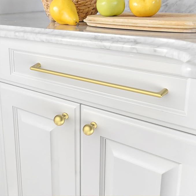 Amerdeco 10 Pack Brushed Gold Cabinet Pulls 11.3 Inch(288MM) Hole Centers Kitchen Cabinet Handles Hardware for Cabinets Cupboard Handles Drawer Pulls ZH0041