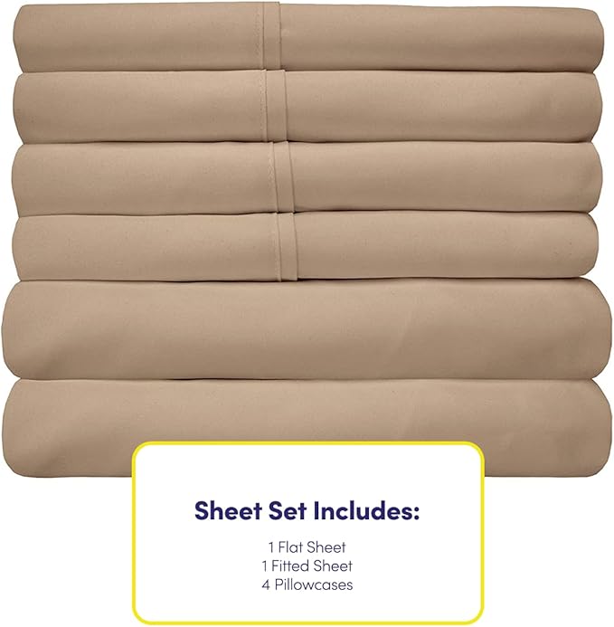 Sweet Home Collection 6 Piece 1500 Supreme Collection Brushed Microfiber Deep Pocket Sheet Set-2 Extra Pillow Cases, Great Value, Rv Short Queen, Taupe