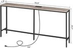 70.9'' Console Table with Power Outlet, Narrow Sofa Table, Industrial Entryway Table with USB Ports, Behind Couch for Entryway, Hallway, Foyer, Living Room, Greige CTHG18E01Z1