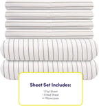 King Size Bed Sheets - 6 Piece 1500 Supreme Collection Fine Brushed Microfiber Deep Pocket King Sheet Set Bedding - 2 Extra Pillow Cases, Great Value, King, Pinstripe White