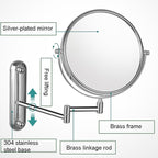 Makeup Mirror Wall Mounted Extra Long Arm, Cosmetic Mirror Magnification, Vanity Mirror 360° Swivel Extend and Fold, Double Sided Bathroom Shaving Mirror Magnifying Mirror Wall Mounted