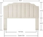 24KF Cream Teddy Fabric Tufted for Queen Upholstered Headboard, Modern Vertical Channel Design Full Headboard with Stepped Silhouette Top Edge, 6026-Q-Teddy Cream