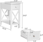 ChooChoo End Table, MDF Material Flip Top Narrow End Table with Drawer, Accent Small Side Table Nightstand for Living Room, Bedroom, and Small Spaces - White