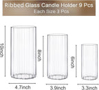 yshengood Glass Hurricane Candle Holder Ribbed Glass Candle Holder - Elegant & Easy to Use, Perfect for Wedding, Holiday, Party Decor, Home and Event Essential