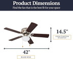 Prominence Home Alvina, 42 Inch Traditional Flush Mount Indoor LED Ceiling Fan with Light, Pull Chain, Dual Finish Blades, Reversible Motor - 80029-01 (Brushed Nickel)