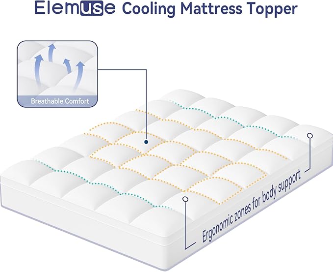 ELEMUSE RV King Mattress Topper for Back Pain, Extra Thick Mattress Pad Cover, Plush Soft Pillowtop with Elastic Deep Pocket, Overfilled Down Alternative Filling