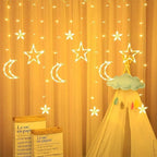 Christmas LED Curtain String Lights - 18FT 12 Drops 138 LED Star Moon Hanging Lights with Remote, 8 Modes, 6H Timer, Waterproof Connectable Window Lights for Indoor Outdoor Holiday Decorations