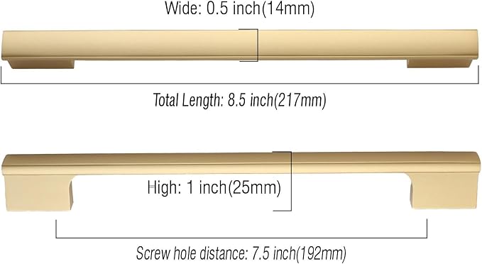 Asidrama 10 Pack 7.5 Inch(192mm) Brushed Gold Cabinet pulls Kitchen Cabinet Handles, Cabinet Pulls Gold Kitchen Cabinet Hardware for Cupboard Drawer Pulls