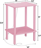 TUTOTAK End Table with Charging Station, Small Side Table with Outlets, Nightstand Bedside Table, 2-Tier Storage Shelf for Small Space, Living Room, Bedroom, Pink TB01BP040